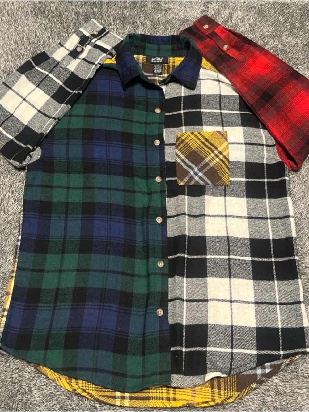 Just Polly New York Mixed Plaid Flannel Shirt Mens Small Patchwork Colorblock S